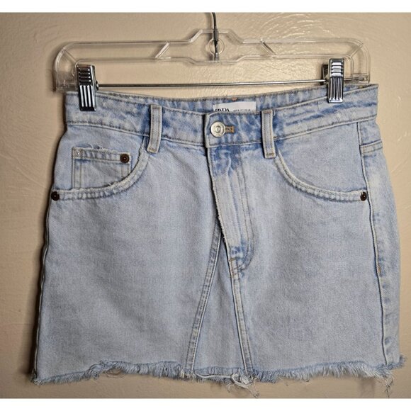 Zara Distressed Stonewashed Denim Skirt Size Small Mini-skirt Upcycled Fashion - Picture 1 of 3
